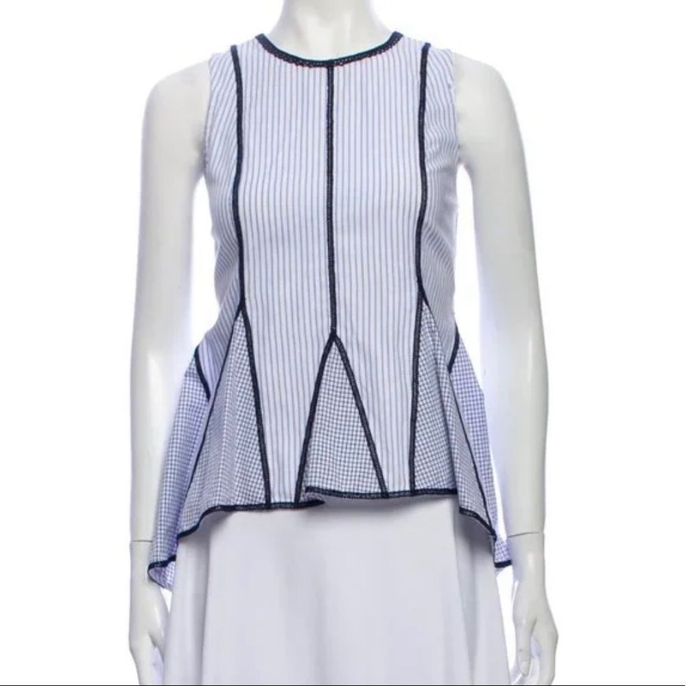 Jonathan Simkhai Cotton Peplum Striped Blue White Sleepless Top Womens Medium